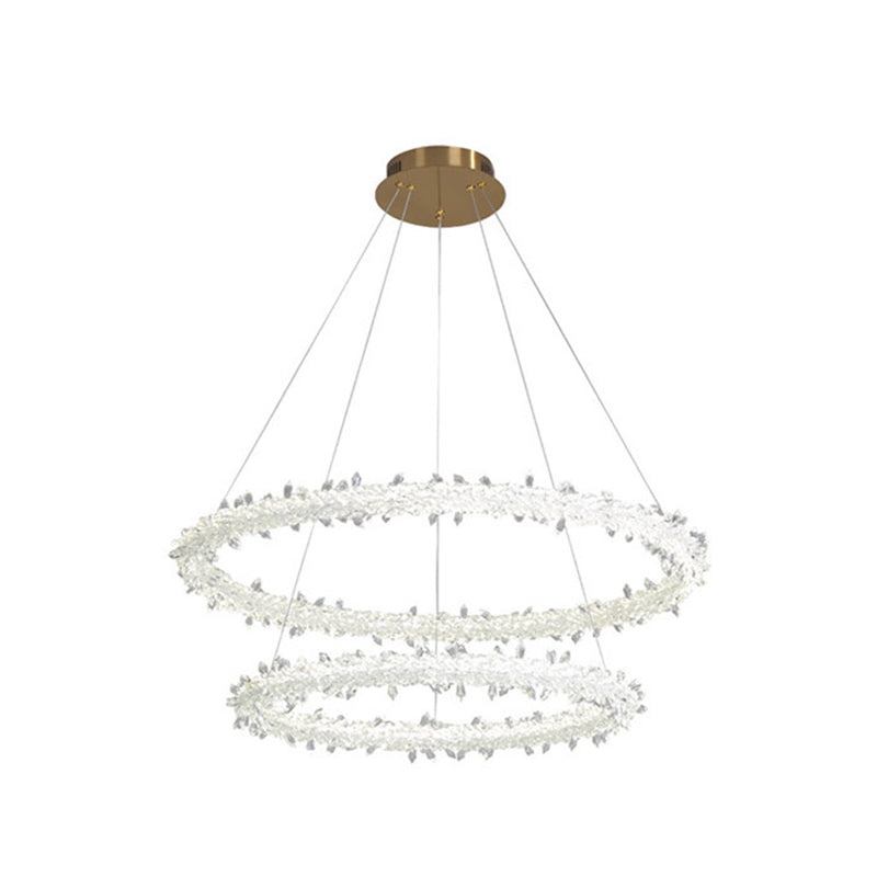 Diana - Modern Crystal Circle Chandelier (Choose Your Size & Tiers) Clear / 24’ + 31.5’ With Lace