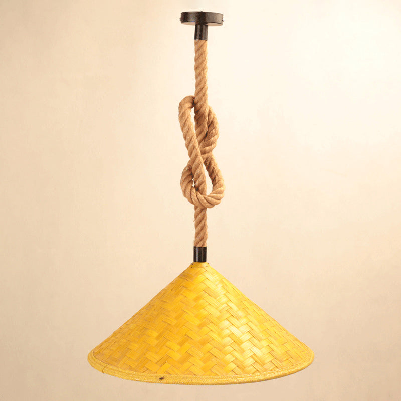 Reagan Farmhouse Pendant Lamp - Natural Rattan Charm Yellow