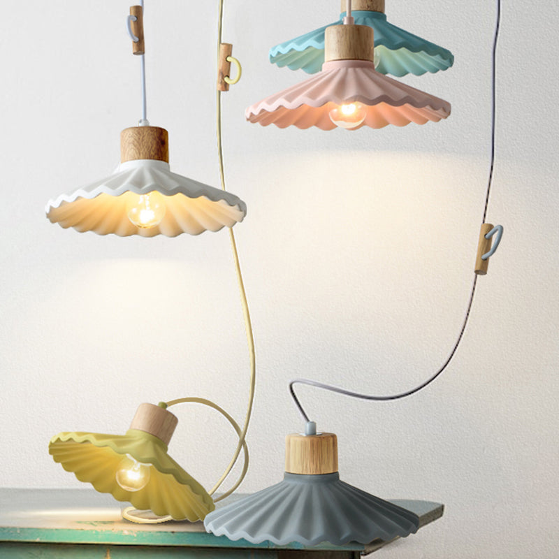 Modern Mini Colorful Pendant Light With Lovely Cement Saucer Shade For Bedroom