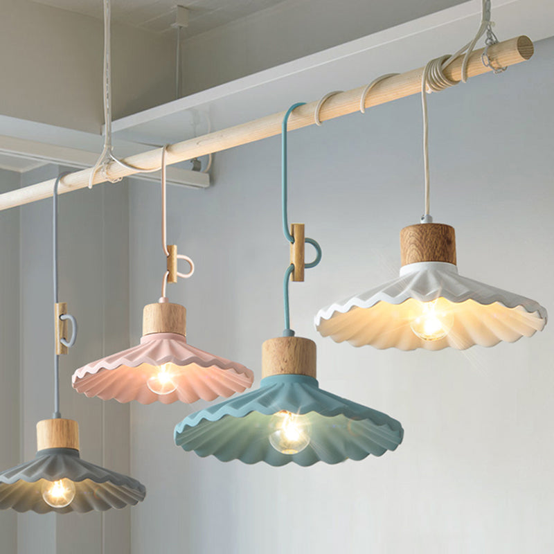 Modern Mini Colorful Pendant Light With Lovely Cement Saucer Shade For Bedroom