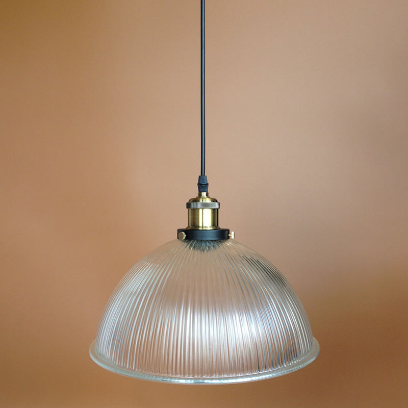 Molly - Industrial Chic Bowl Pendant Light With Clear Ribbed Glass