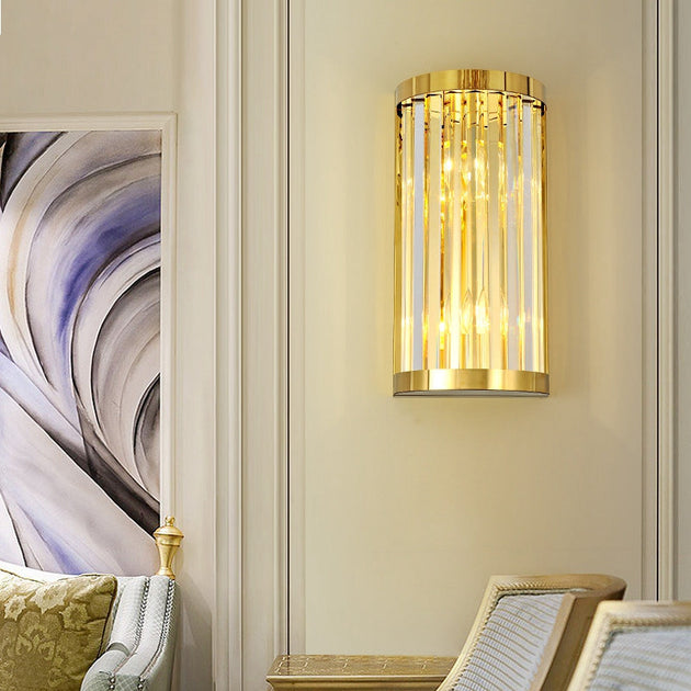 Sophia’s Modern Gold Crystal Sconce: Half Cylinder Elegance