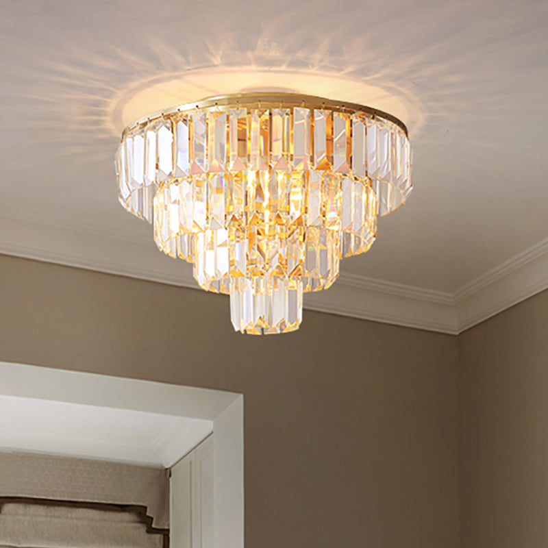 Eleanor’s Modern Crystal Chandelier: Tiered Elegance In Gold (5 Or 6 Lights) / 16’