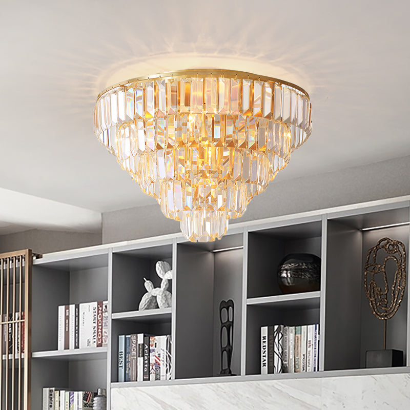 Eleanor’s Modern Crystal Chandelier: Tiered Elegance In Gold (5 Or 6 Lights)