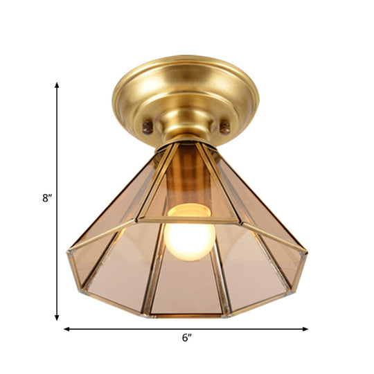 Élise Beveled Glass Flush Mount Ceiling Light With Colonial Brass Cone Design