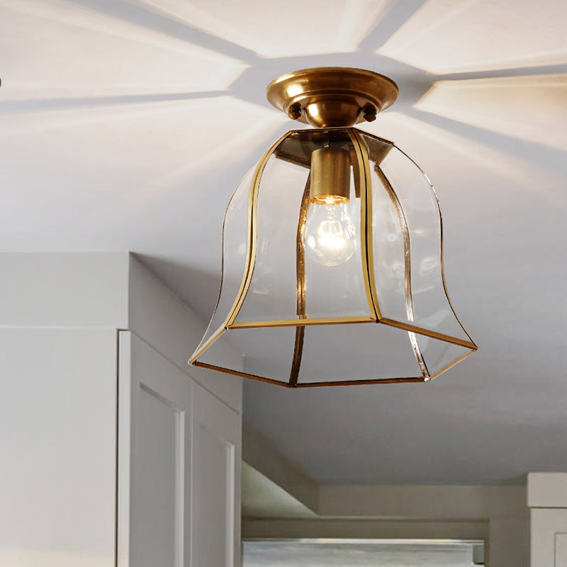 Colonial Charm: Timeless Bell - Shaped Flush Mount Light Brass Ceiling