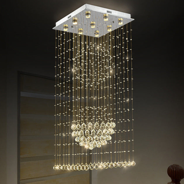 Cascading Brilliance: Modern Crystal Teardrop Flush Mount Ceiling Light Nickel