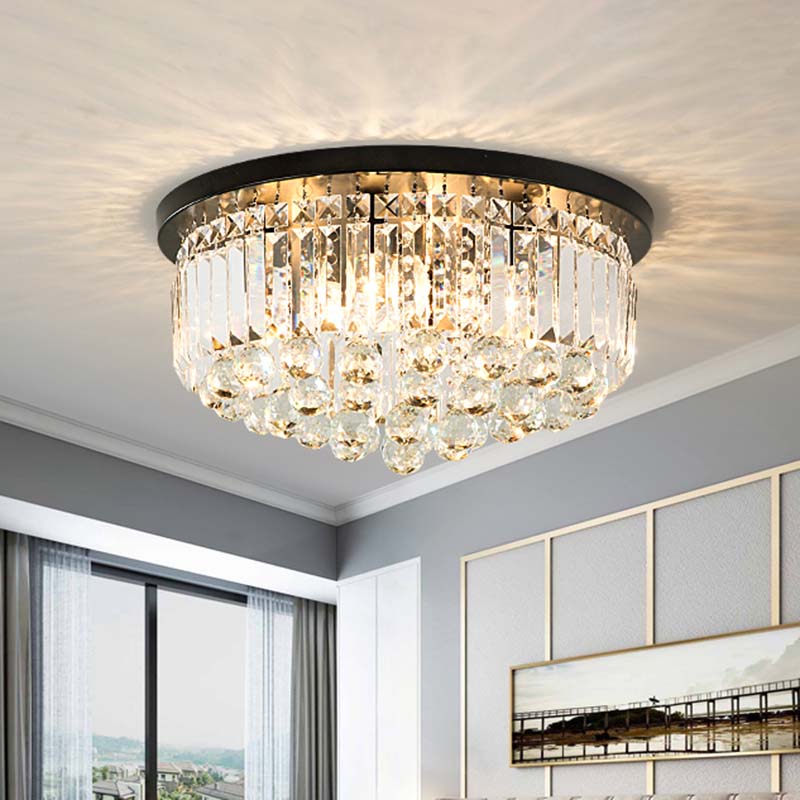 Nicole Elegance Meets Functionality: Black Flush Mount With Crystal Accents