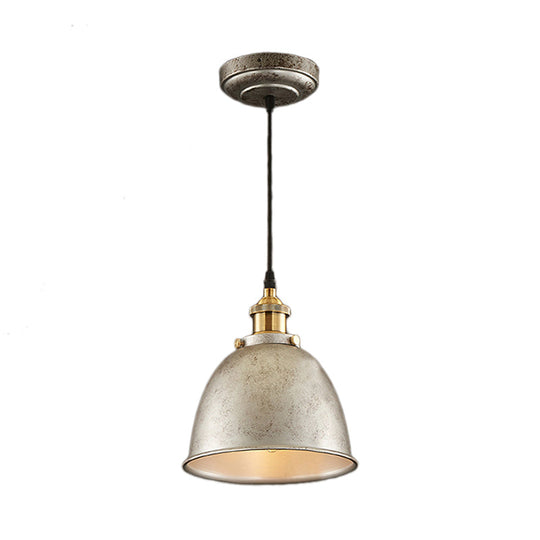 Antique Style Dome Pendant Lamp 1 Light Wrought Iron Hanging Fixture With Cord In Black/Rust