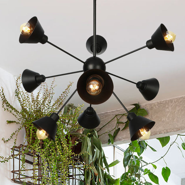 Embrace The Mid - Century Charm: The Industrial Sputnik Chandelier 9 / Black