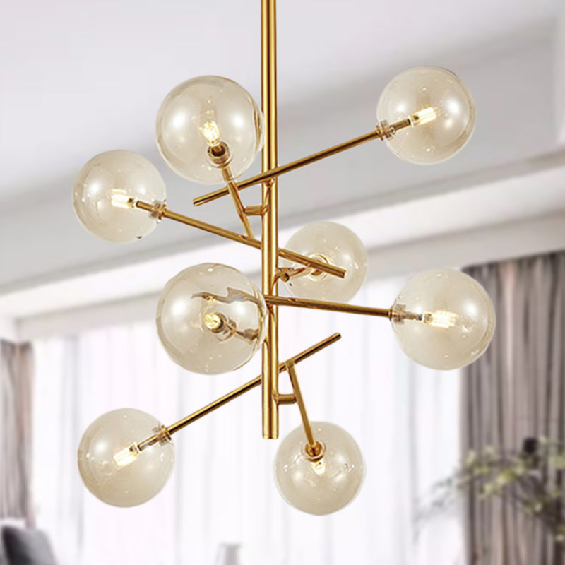 Nova - Modern Cognac Glass Globe Chandelier (6/8 Heads Starburst Design)