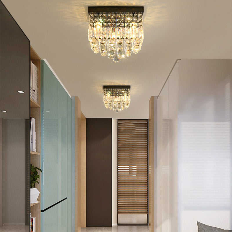 Prismatic Elegance: Modern Flush Mount Light With Faceted Crystal