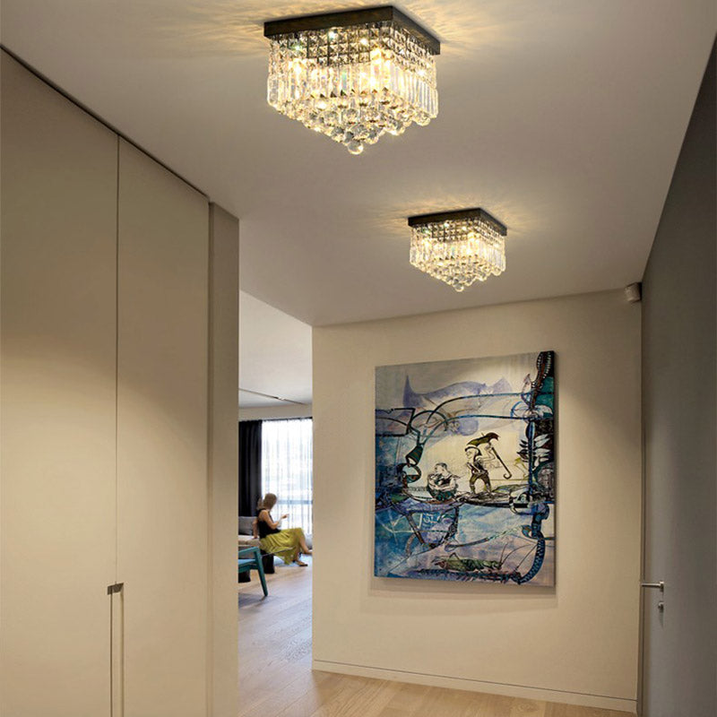 Prismatic Elegance: Modern Flush Mount Light With Faceted Crystal