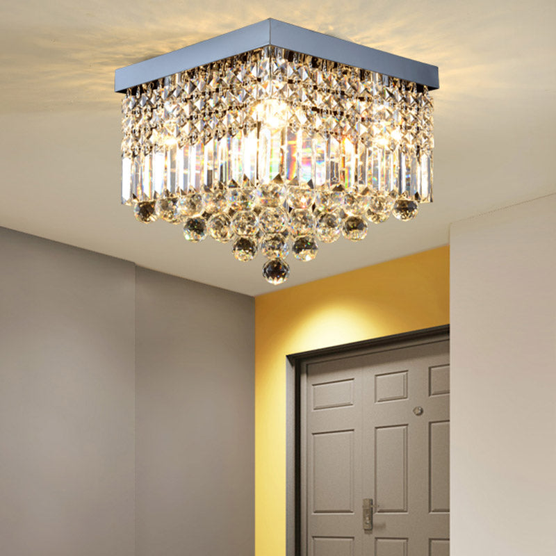 Prismatic Elegance: Modern Flush Mount Light With Faceted Crystal 2 / White