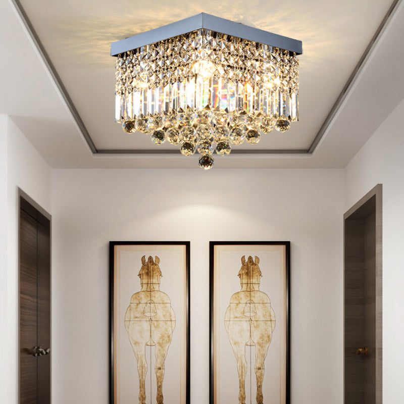 Prismatic Elegance: Modern Flush Mount Light With Faceted Crystal