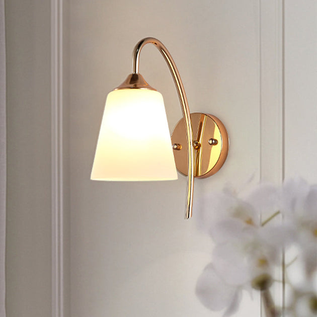 Modern Elegance Meets Warm Illumination: The Gold Milk Glass Gooseneck Wall Sconce