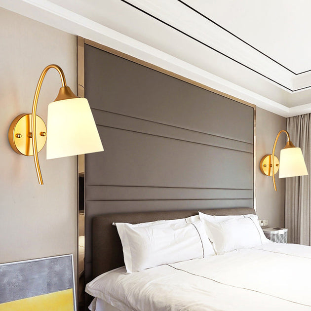 Modern Elegance Meets Warm Illumination: The Gold Milk Glass Gooseneck Wall Sconce