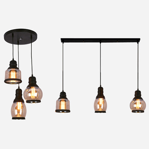 Meredith - Multi - Pendant Industrial Ceiling Light With Amber Glass Shades