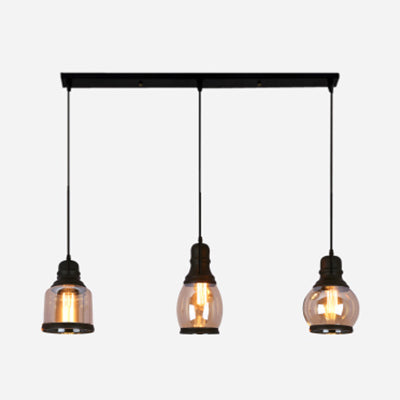 Meredith - Multi - Pendant Industrial Ceiling Light With Amber Glass Shades / Linear