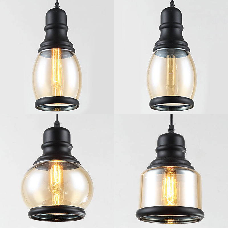 Meredith - Multi - Pendant Industrial Ceiling Light With Amber Glass Shades