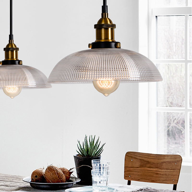 Sabelle’s Grid Glass Ceiling Light With Brass Bowl Shade - Industrial Elegance For Kitchens /