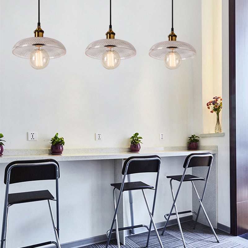 Sabelle’s Grid Glass Ceiling Light With Brass Bowl Shade - Industrial Elegance For Kitchens /