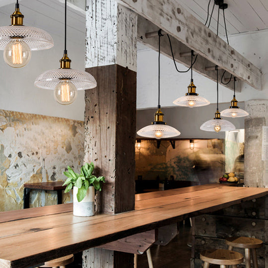 Sabelle’s Grid Glass Ceiling Light With Brass Bowl Shade - Industrial Elegance For Kitchens