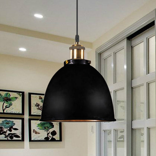 Antique Style Dome Pendant Lamp 1 Light Wrought Iron Hanging Fixture With Cord In Black/Rust