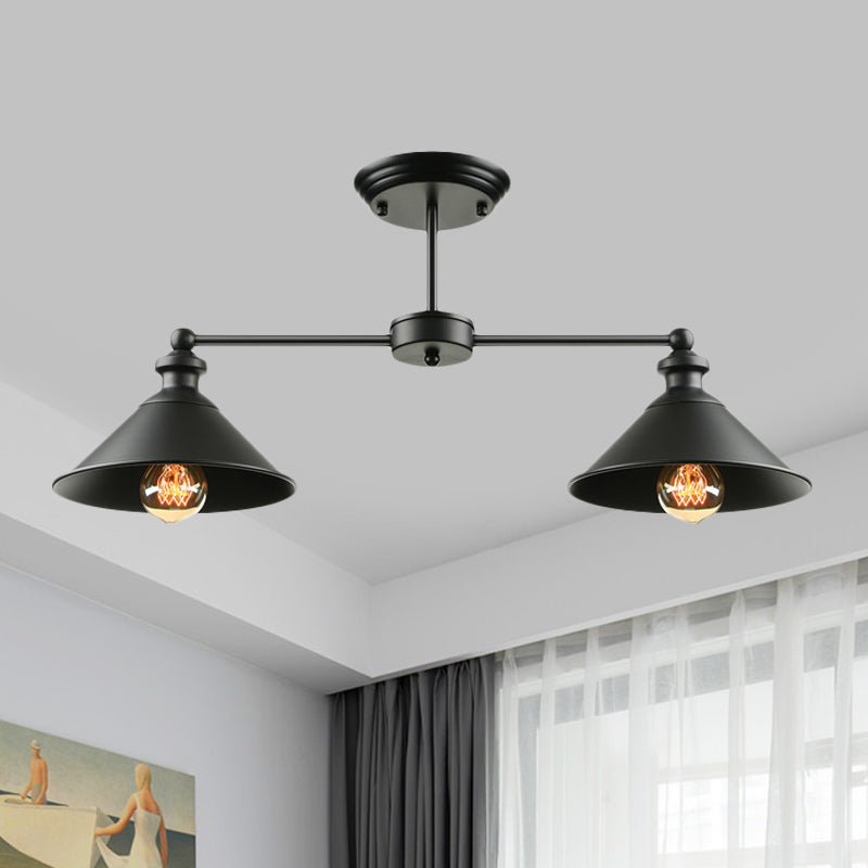 Jackson - Industrial Double Conic Semi - Flush Mount Ceiling Light (2 - Light Black)