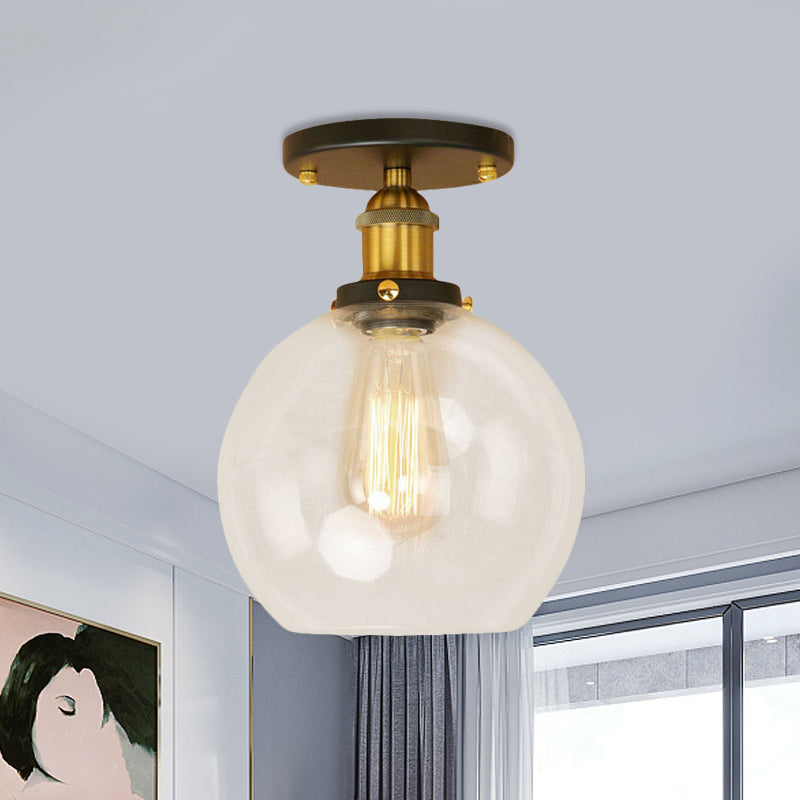 Naomi - Industrial Glass Globe Semi - Flush Mount Light Satin Brass