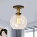 Naomi - Industrial Glass Globe Semi - Flush Mount Light Satin Brass