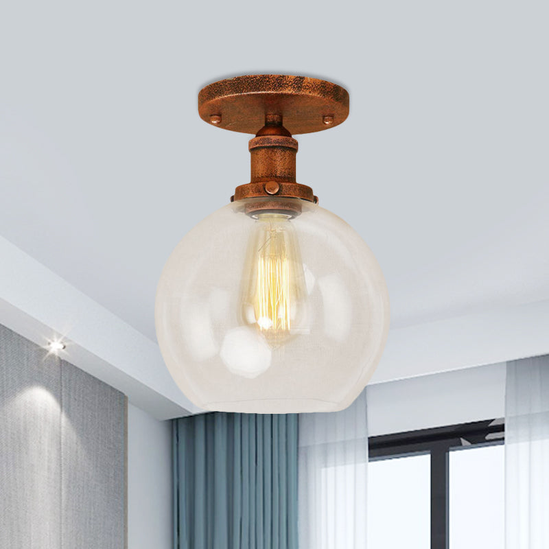 Naomi - Industrial Glass Globe Semi - Flush Mount Light Rust