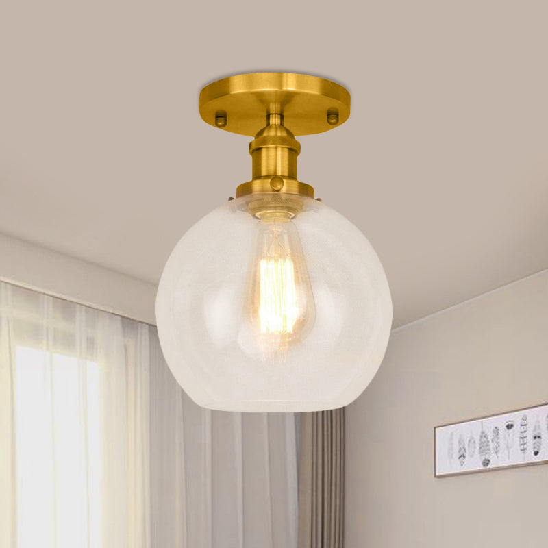 Naomi - Industrial Glass Globe Semi - Flush Mount Light Brass