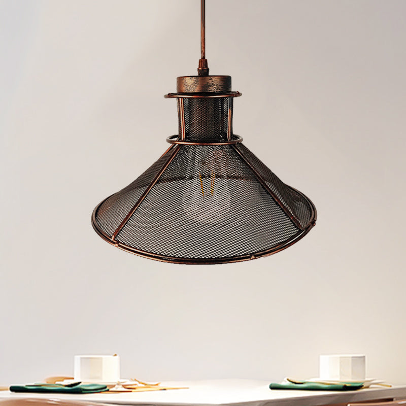 Maxwell - Industrial Cage Pendant Light With Cone Shade (Rust/Black Finish) Rust