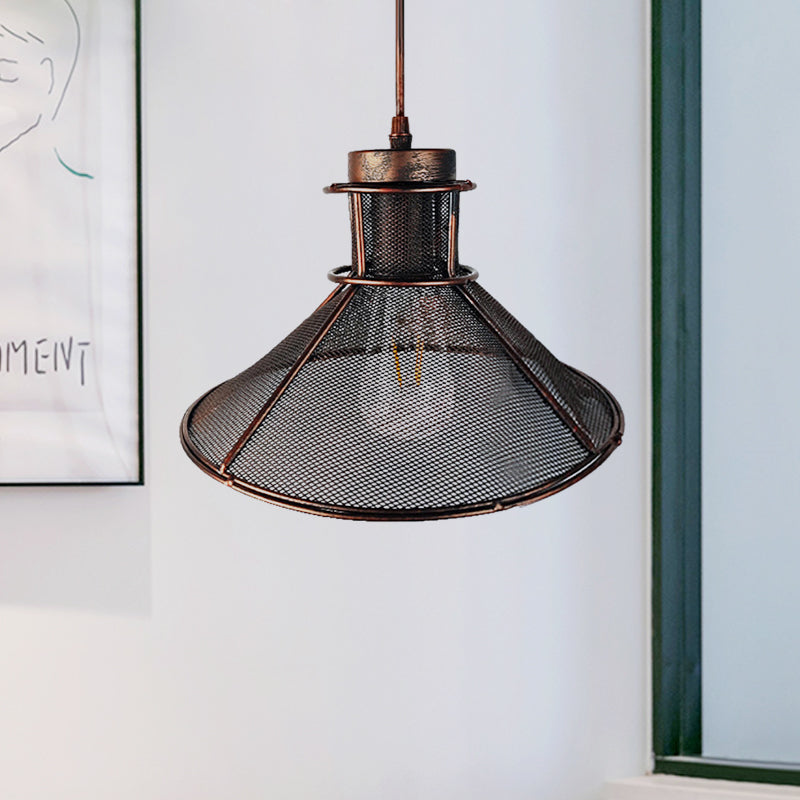 Maxwell - Industrial Cage Pendant Light With Cone Shade (Rust/Black Finish)