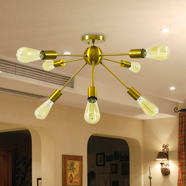 Lily’s Modern 8 - Head Metal Linear Semi Flush Mount Ceiling Lamp - Perfect For Restaurants Gold