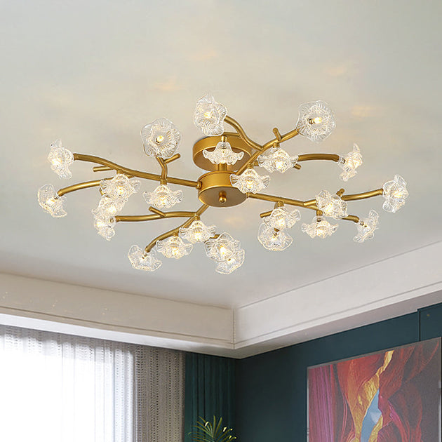 Blossoming Elegance: The Contemporary Floral Semi - Flush Mount Ceiling Lamp Brass Light Fixtures