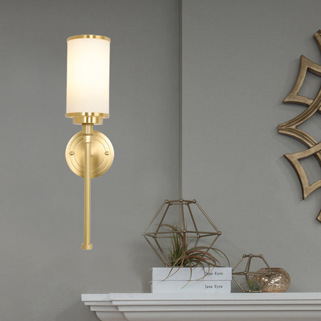 Riley Modern Gold Wall Sconce With Milky Glass Shade