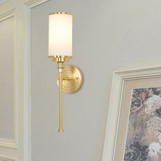 Riley Modern Gold Wall Sconce With Milky Glass Shade