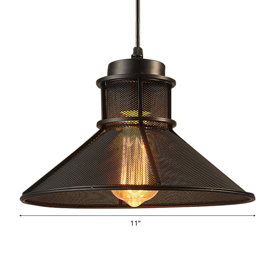 Maxwell - Industrial Cage Pendant Light With Cone Shade (Rust/Black Finish)