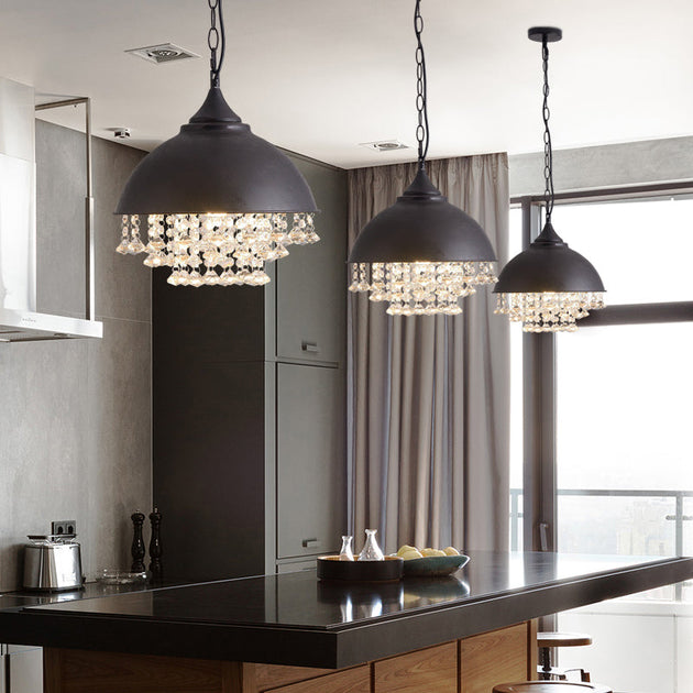 Harlow - Glamorous Industrial Pendant Light With Crystal Accents (1 - Light) Black