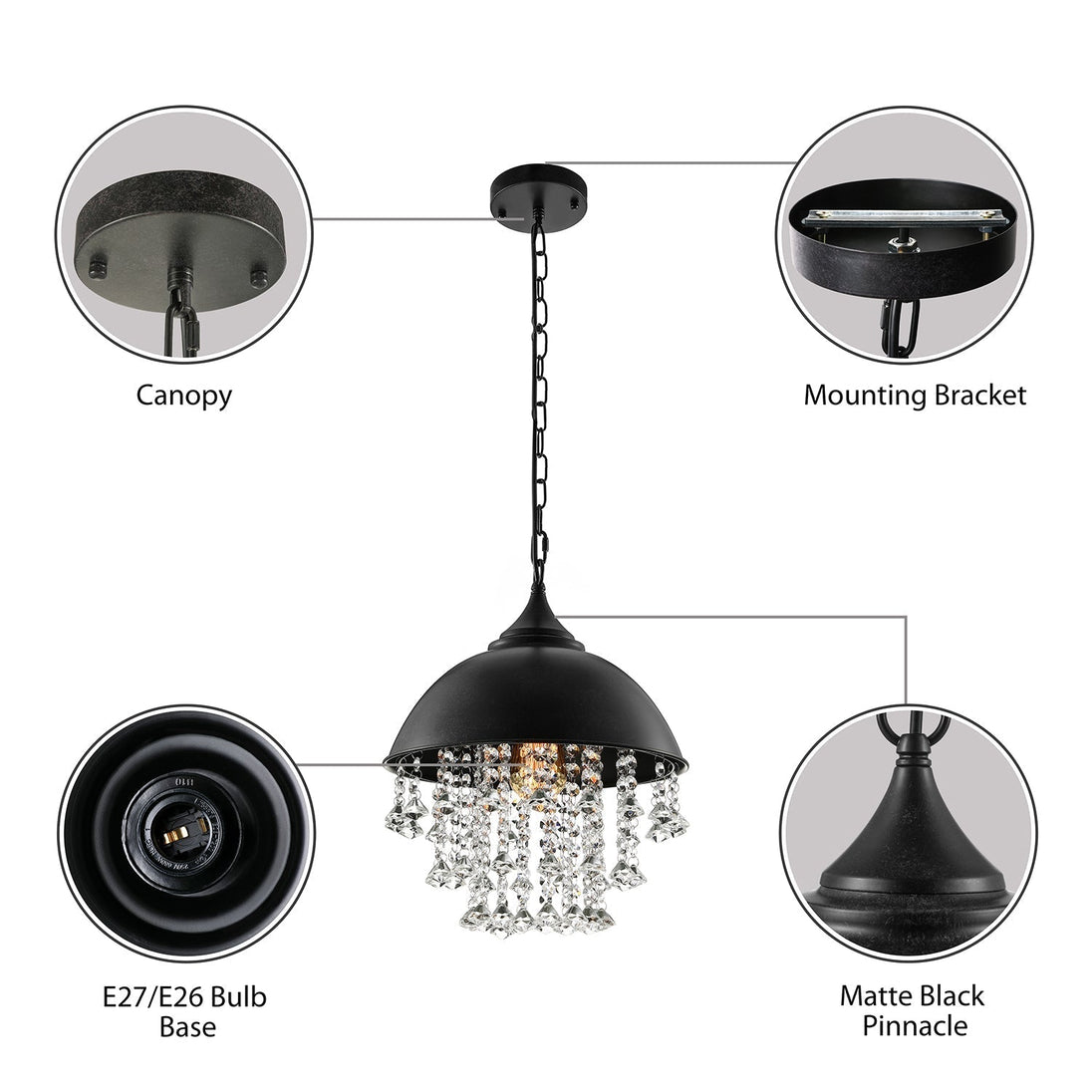 Harlow - Glamorous Industrial Pendant Light With Crystal Accents (1 - Light)