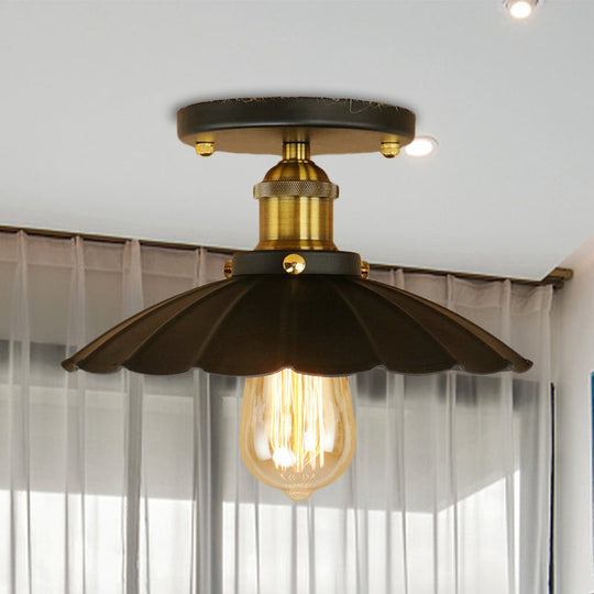 Industrial Charm Meets Modern Function: Black Scalloped Edge Semi - Flush Mount Light