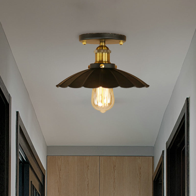 Industrial Charm Meets Modern Function: Black Scalloped Edge Semi - Flush Mount Light