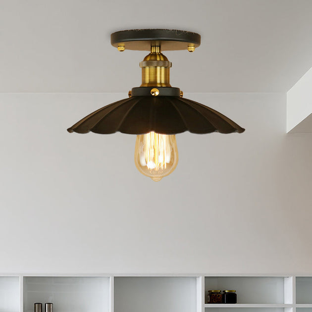 Industrial Charm Meets Modern Function: Black Scalloped Edge Semi - Flush Mount Light