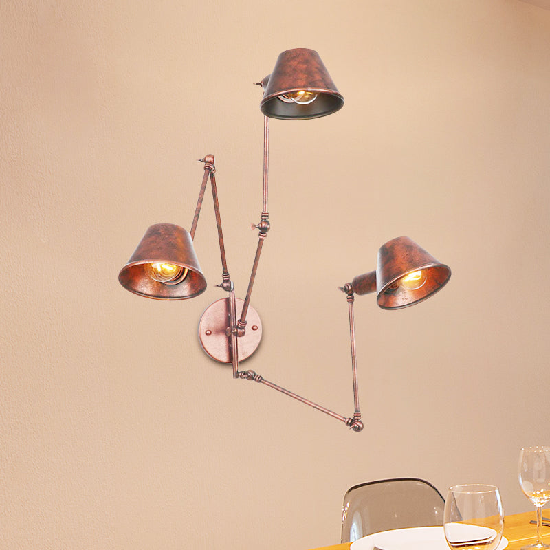 Piper - Adjustable Industrial Sconce With Metal Cone Shade (2 Or 3 Bulbs) / Rust