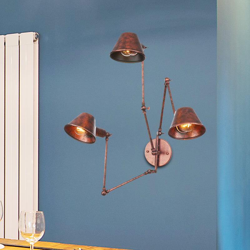 Piper - Adjustable Industrial Sconce With Metal Cone Shade (2 Or 3 Bulbs)