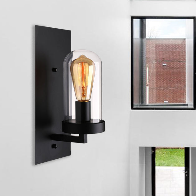 Abigail - Industrial Chic Wall Sconce With Clear Glass Shade Black Wall Light