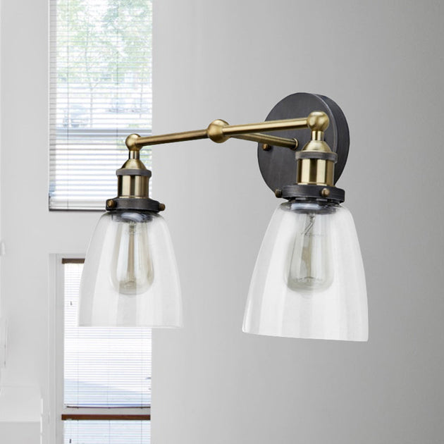 Darius’ Industrial Sconce - Double Light Elegance With Clear Glass Antique Brass