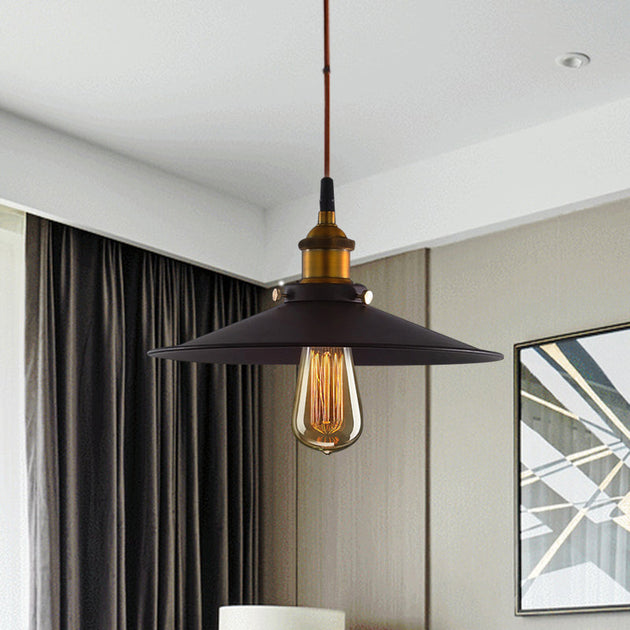 Andrea Metal Pendant Light With Pulley - Black Flare Design For Living Room